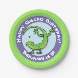 Plato De Papel Agradable personalizado de gecko verde personaliza