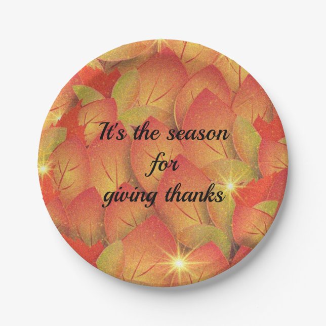 Plato De Papel Agradecer las hojas de otoño (Anverso)