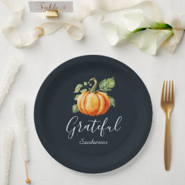 Plato De Papel Agradecido calabaza de Acción de Gracias personali