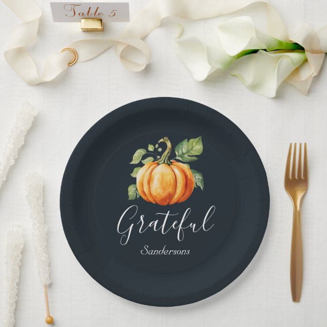 Plato De Papel Agradecido calabaza de Acción de Gracias personali (Boda)