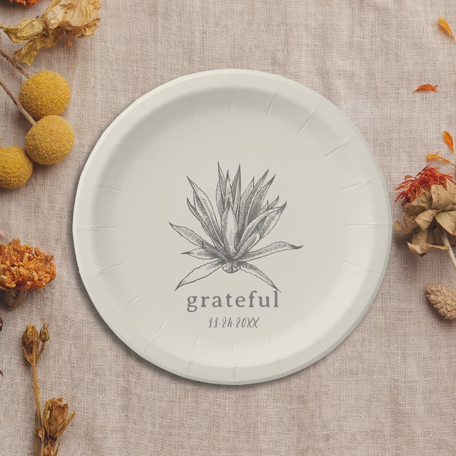 Plato De Papel Agradecido Día de Acción de Gracias Rústico Caída  (Grateful Rustic Succulent Thanksgiving Paper Plate)