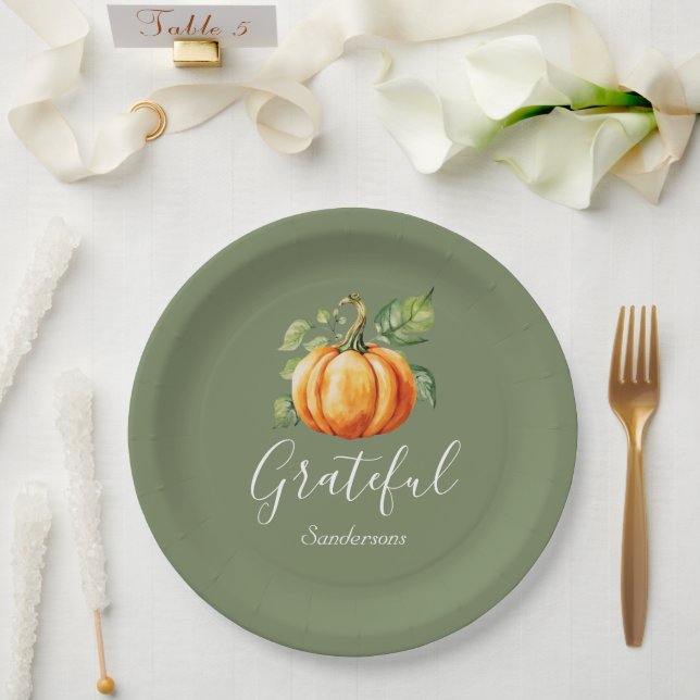 Plato De Papel Agradecido Naranja del Día de Acción de Gracias Pu (Boda)
