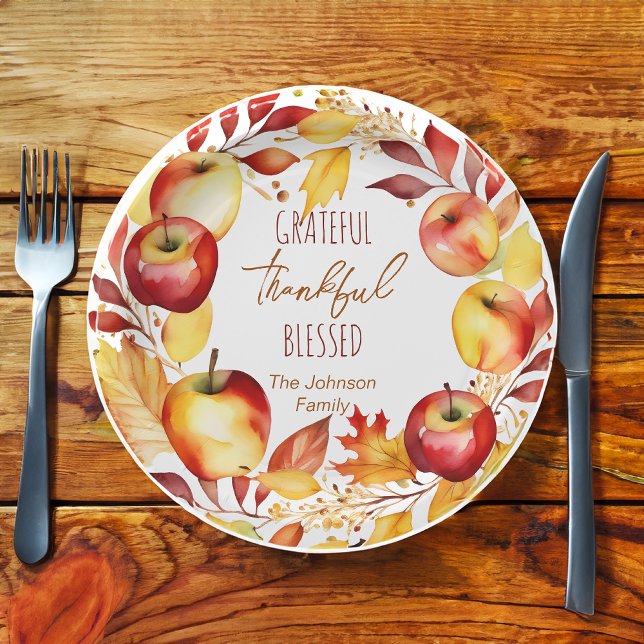 Plato De Papel Agradecidos y agradecidos artículos de mesa de agr (Grateful thankful blessed thanksgiving dinner party tableware personalized party plates potluck)
