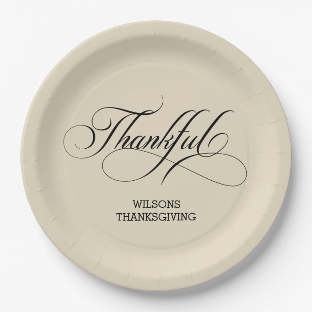 Plato De Papel Agradecimiento a caligrafía estilo marfil personal (Anverso)