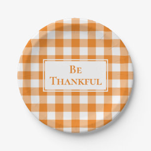 Plato De Papel Agradecimiento al Naranja White Gingham