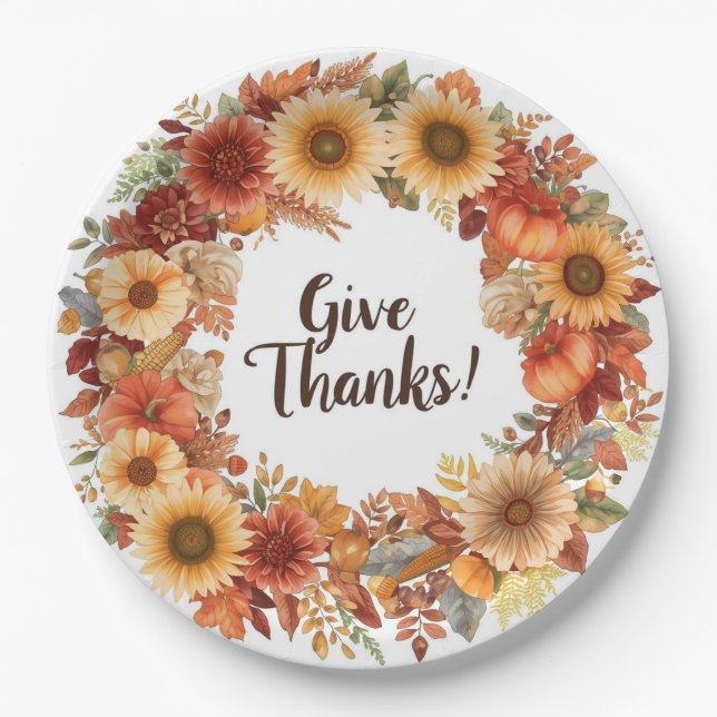Plato De Papel Agradecimiento con motivos otoñales con calabazas  (Anverso)