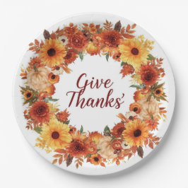 Plato De Papel Agradecimiento con motivos otoñales con calabazas 