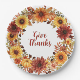 Plato De Papel Agradecimiento con motivos otoñales con calabazas 