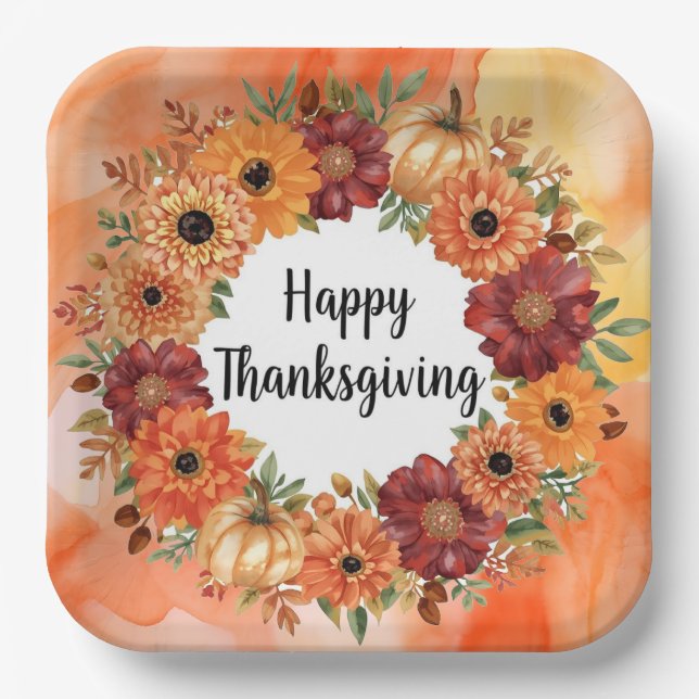 Plato De Papel Agradecimiento con motivos otoñales con calabazas  (Anverso)