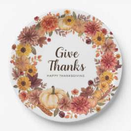 Plato De Papel Agradecimiento con motivos otoñales con calabazas 