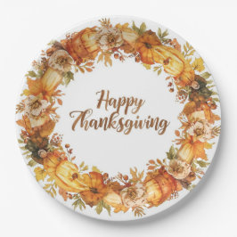 Plato De Papel Agradecimiento con motivos otoñales con calabazas 