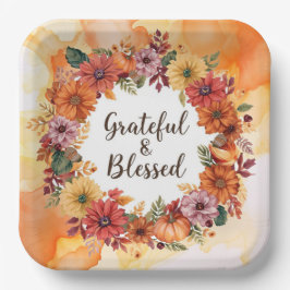 Plato De Papel Agradecimiento con motivos otoñales con calabazas 