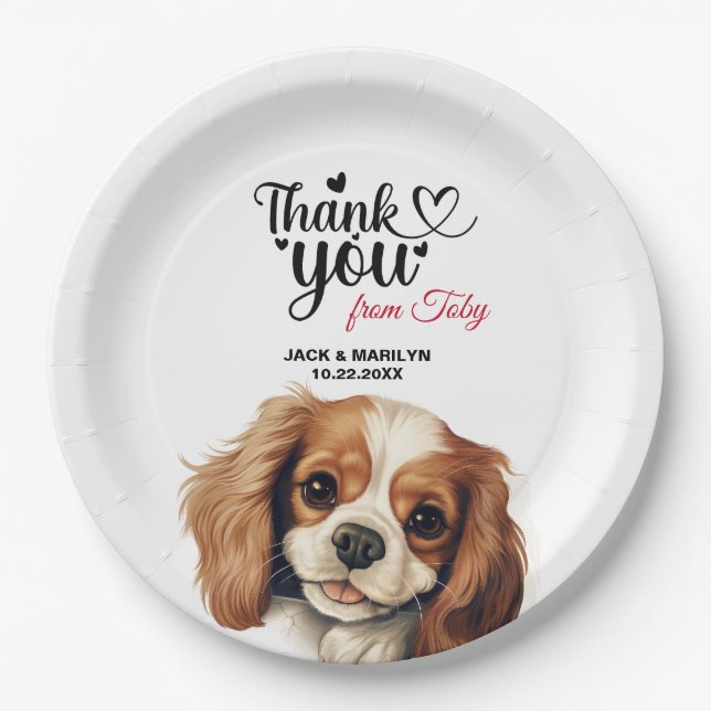 Plato De Papel Agradecimiento de Boda Cavalier King Charles Spani (Anverso)