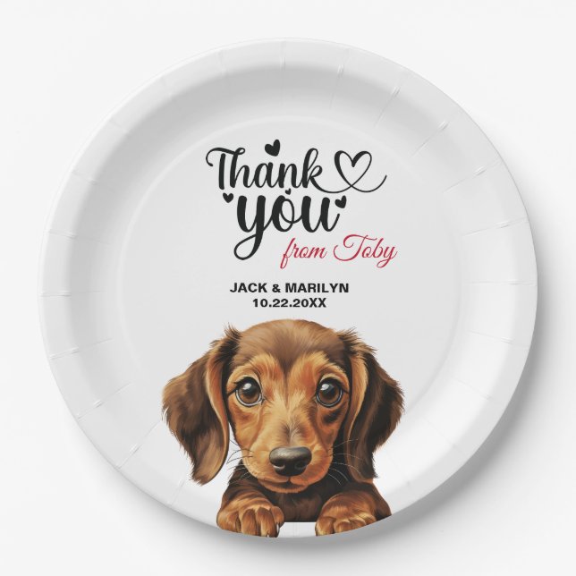 Plato De Papel Agradecimiento de boda de Dachshund (Anverso)