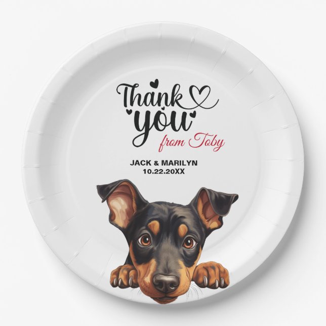 Plato De Papel Agradecimiento de Boda de Doberman Pinscher (Anverso)