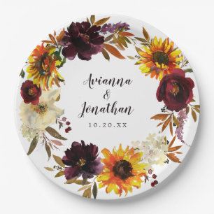 Plato De Papel Agradecimiento de Boda Floral Otoñal Rústico