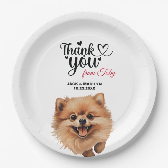Plato De Papel Agradecimiento de Boda Pomerania (Anverso)