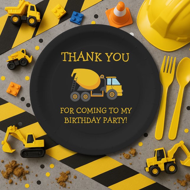 Plato De Papel Agradecimientos de cumpleaños de bebé de Cemento n (Construction birthday party paper plate)