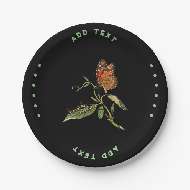 Plato De Papel Agregar imagen de mariposa de texto Imprimir servi (Anverso)