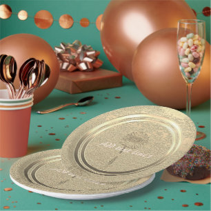 Plato De Papel Agregar texto Gold Daisy 