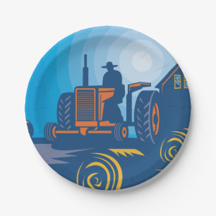 Plato De Papel Agricultor En Un Tractor