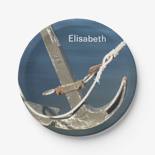 Plato De Papel agua, barco, mar, ancla, barco, marino, océano, Pa (Anverso)