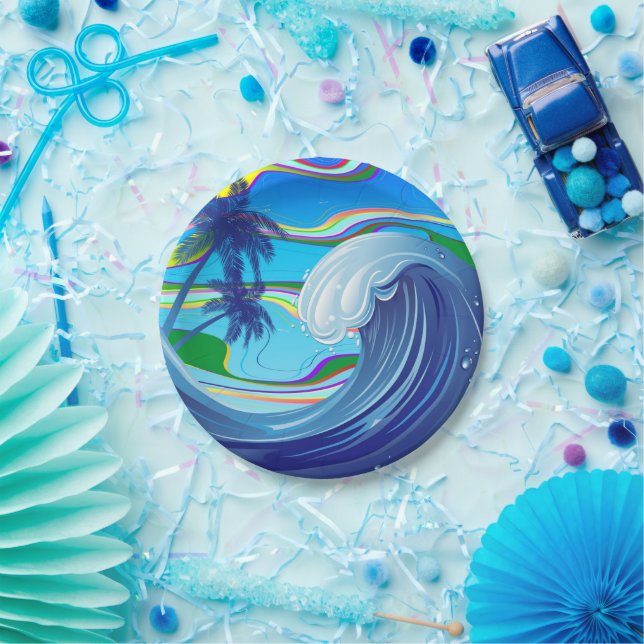 Plato De Papel Agua de la ola grande del océano marino (Fiesta)