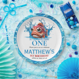 Plato De Papel Agua dulce Azul Pescado 1er cumpleaños