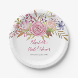 Plato De Papel Agua Floral Rosa Ducha Botánica Bridal
