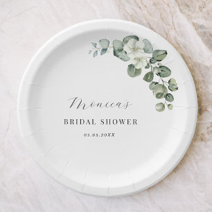 Plato De Papel Agua verde Eucalyptus Floral Bridal Shower