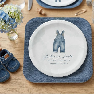 Plato De Papel Aguada de azul vaqueros Bebé Shower Mezclilla
