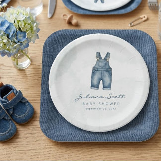 Plato De Papel Aguada de azul vaqueros Bebé Shower Mezclilla 