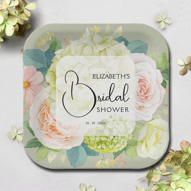 Plato De Papel Aguada de Florales en Verde Salvia para Despedida  (Subido por el creador)