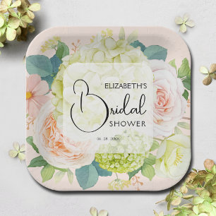 Plato De Papel Aguada Floral Rosa Desvanecido Bridal Shower