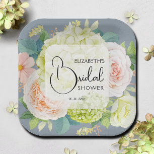 Plato De Papel Aguada Florales Azul Polvoriento Despedida de Solt