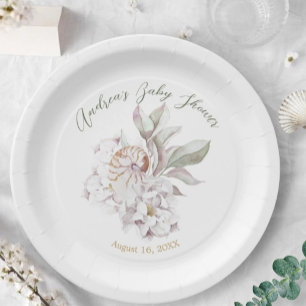 Plato De Papel Aguadas Costeras Conchas y Floral Baby Shower