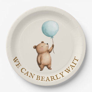 Plato De Papel Aguafuerte Oso con Globo Baby Shower 