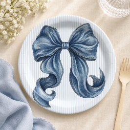 Plato De Papel Aguamarina de Bebé Bow Fiesta de Bebé