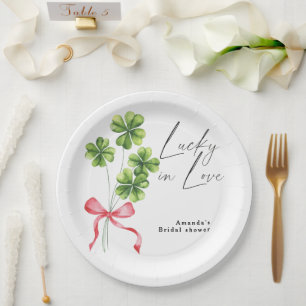 Plato De Papel Aguamarina Lazo de Trébol Afortunado en Amor Despe