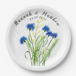 Plato De Papel Aguamarinas florales acuarela bonita Boda 