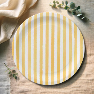 Plato De Papel Aguarela Rayas Amarillas Baby Shower Italiano Bebe