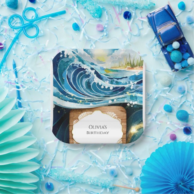 Plato De Papel Aguas mágicas niños olas oceánicas Cumpleaños (Fiesta)