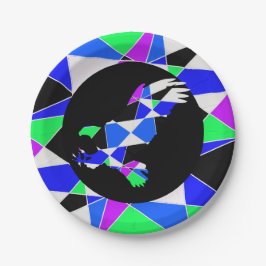 Plato De Papel Águila abstracta de triángulo blanco azul púrpura