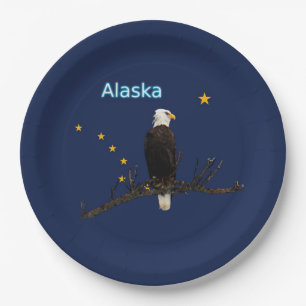 Plato De Papel Águila Alaska Y Bandera