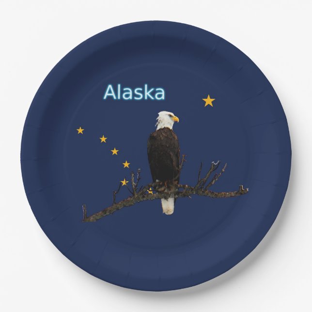 Plato De Papel Águila Alaska Y Bandera (Anverso)
