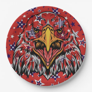 Plato De Papel Águila americana con fondo de estrella roja