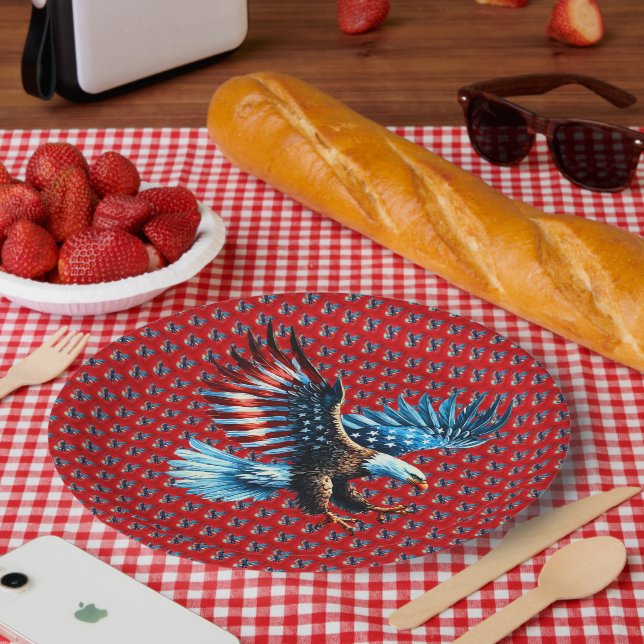 Plato De Papel Águila blanca roja del águila estadounidense patri (Picnic)