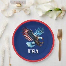 Plato De Papel Águila blanca roja del águila estadounidense patri