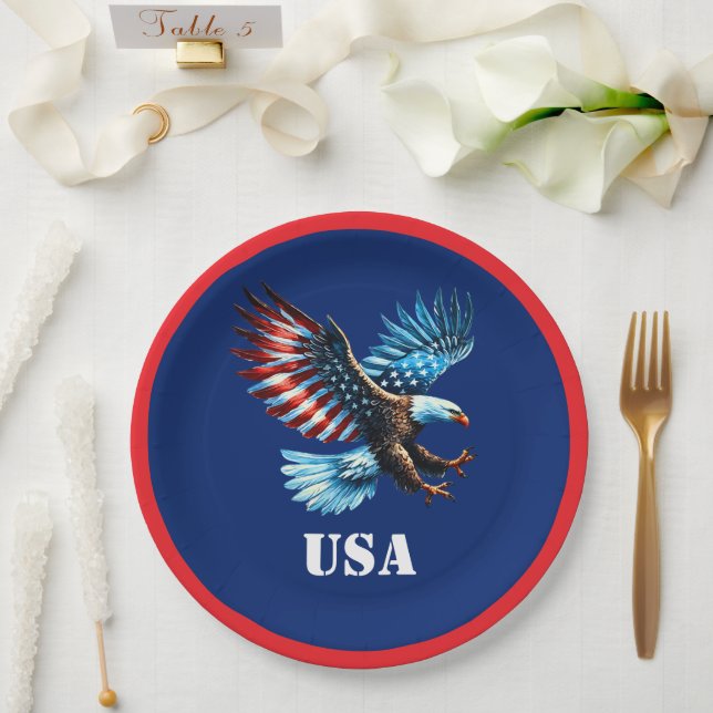 Plato De Papel Águila blanca roja del águila estadounidense patri (Boda)