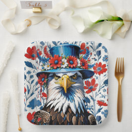 Plato De Papel Águila Calva Americana En Sombrero Floral Superior